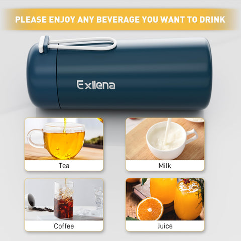 Exllena 8oz bottle handles hot or cold beverages anywhere.