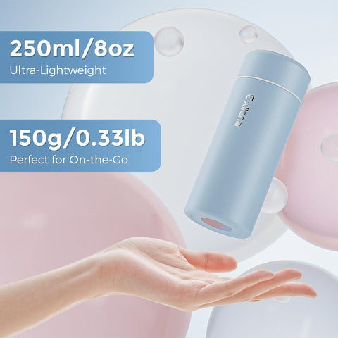 Exllena 8oz mini bottle leak-proof seal demonstrates secure on-the-go hydration.
