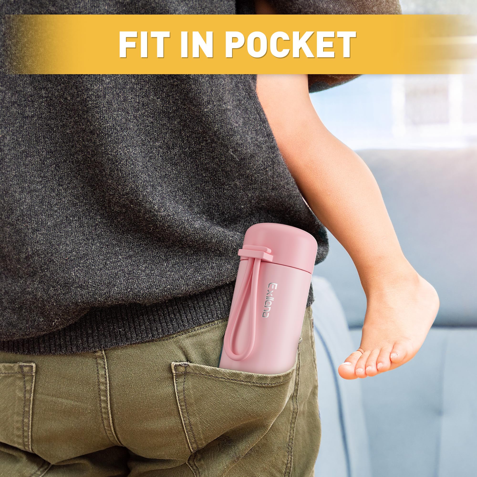 Exllena compact bottle fits in a backpack for travel