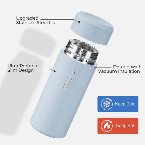 Exllena dual-layer vacuum design preserves hot or cold drinks.