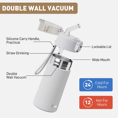 Exllena leak-proof locking lid keeps contents secure during activities.