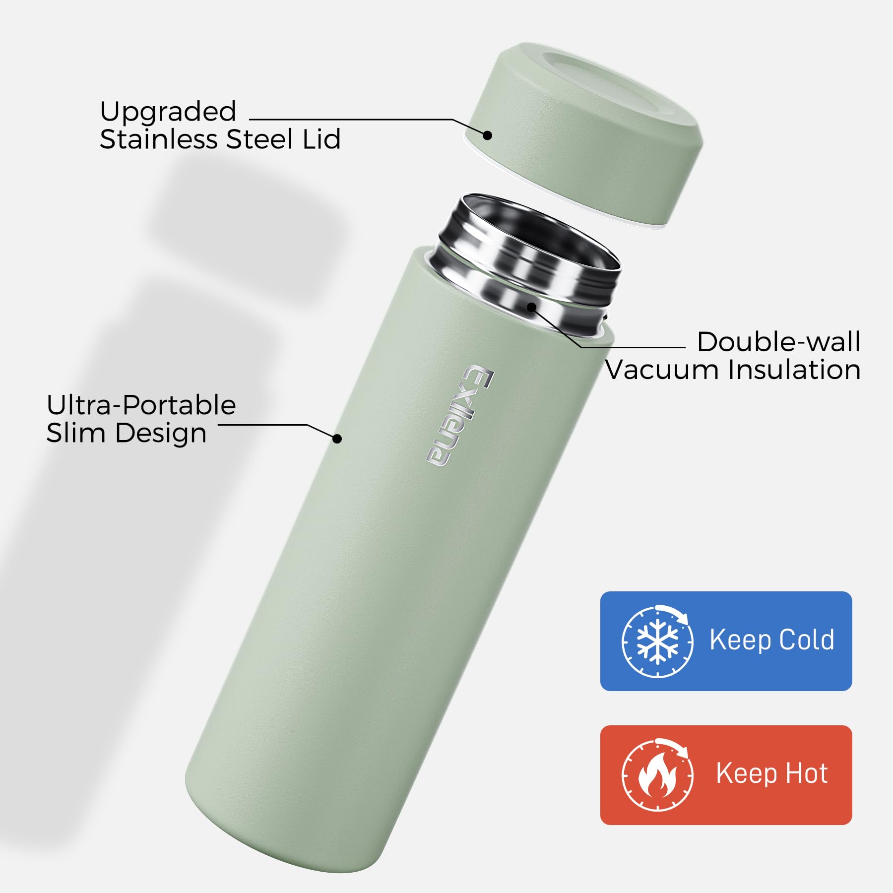 Exllena mini bottle cap close-up in sage green highlighting durable lid