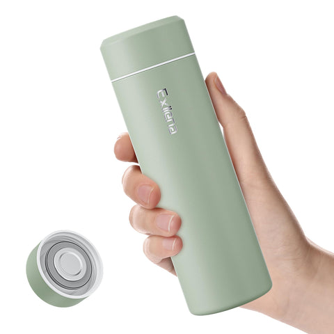Exllena mini insulated water bottle front view in sage green for portable hydration