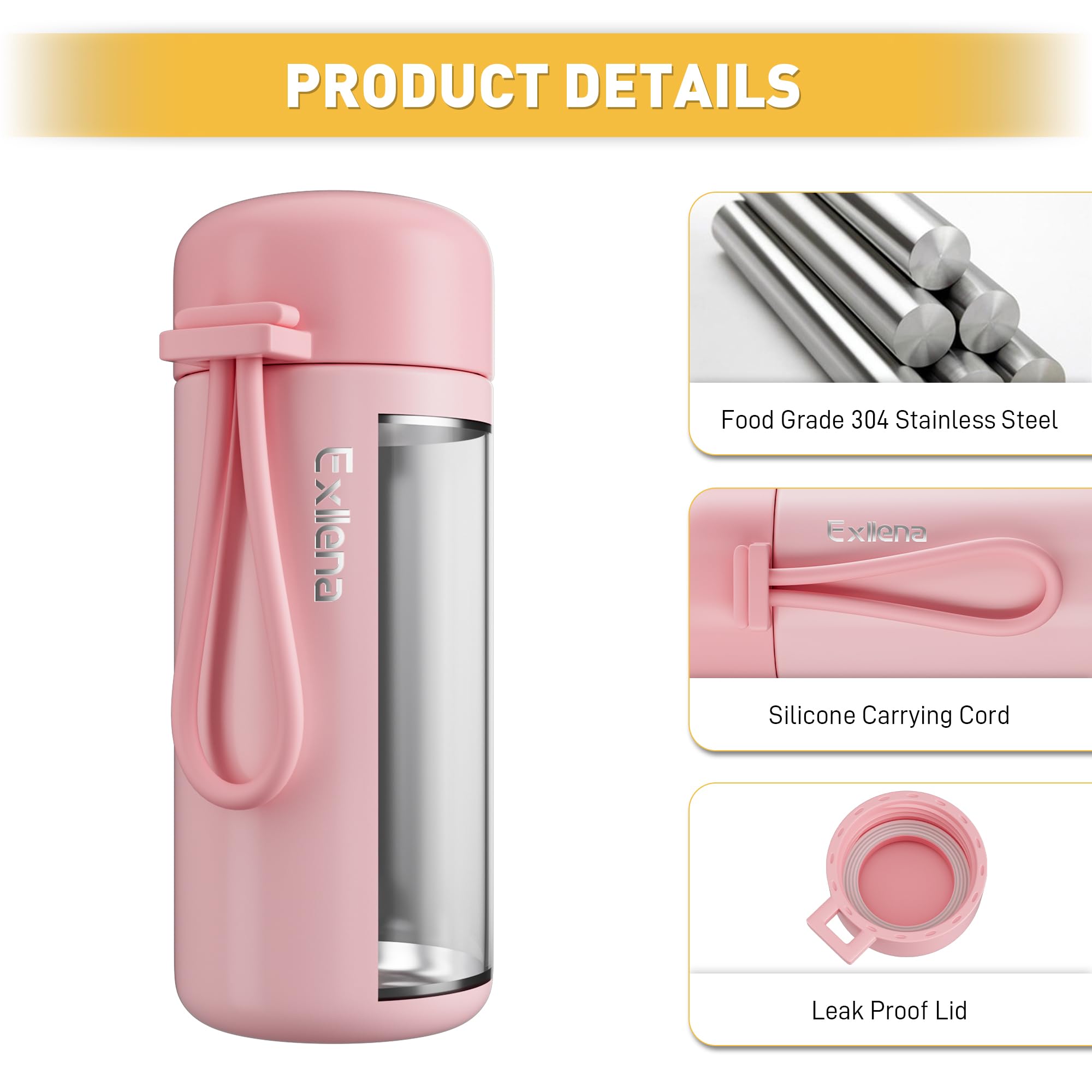 Exllena pink bottle with carry handle enabling easy bag transport