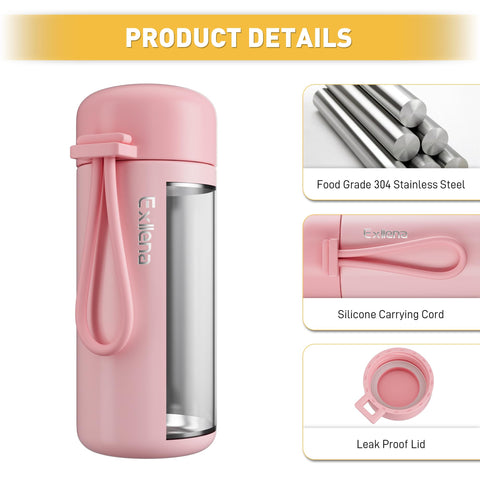Exllena pink bottle with carry handle enabling easy bag transport