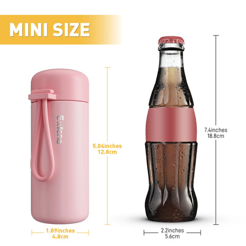 Exllena mini pink bottle insulation close-up showing durable stainless steel