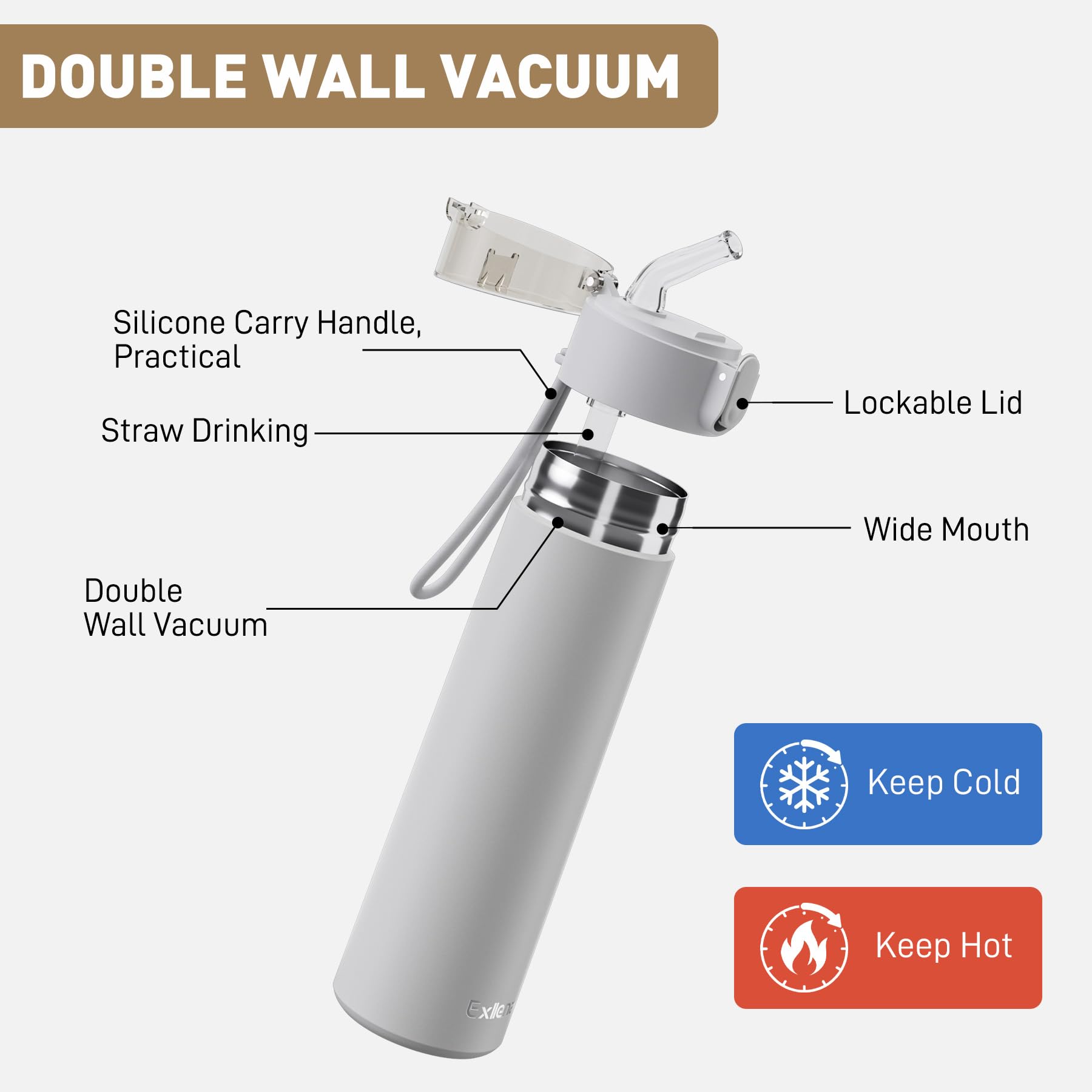 Exllena silicone handle enhances portable carry for everyday use.