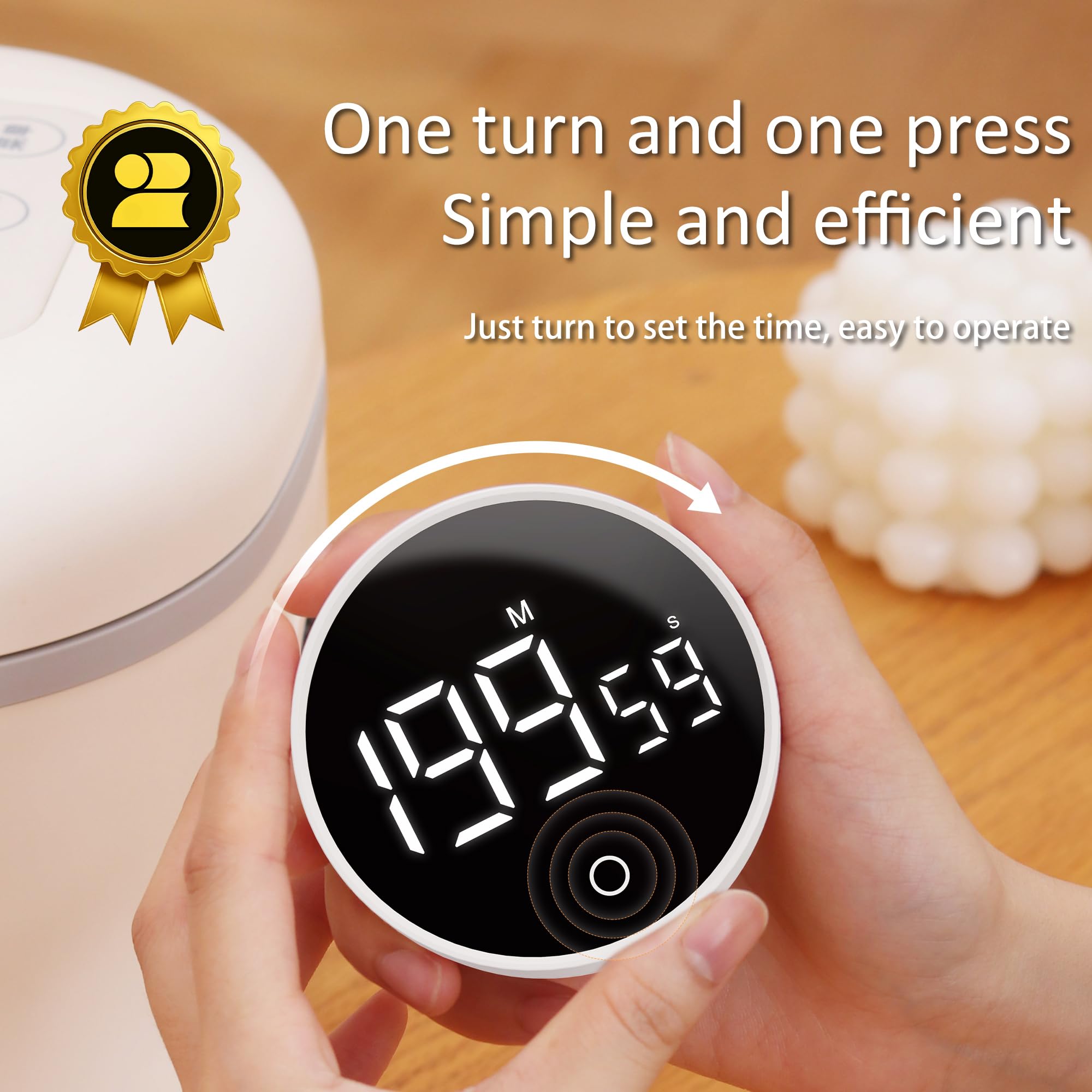 Exlliy timer rotation knob enables precise 1-minute and 5-second adjustments.