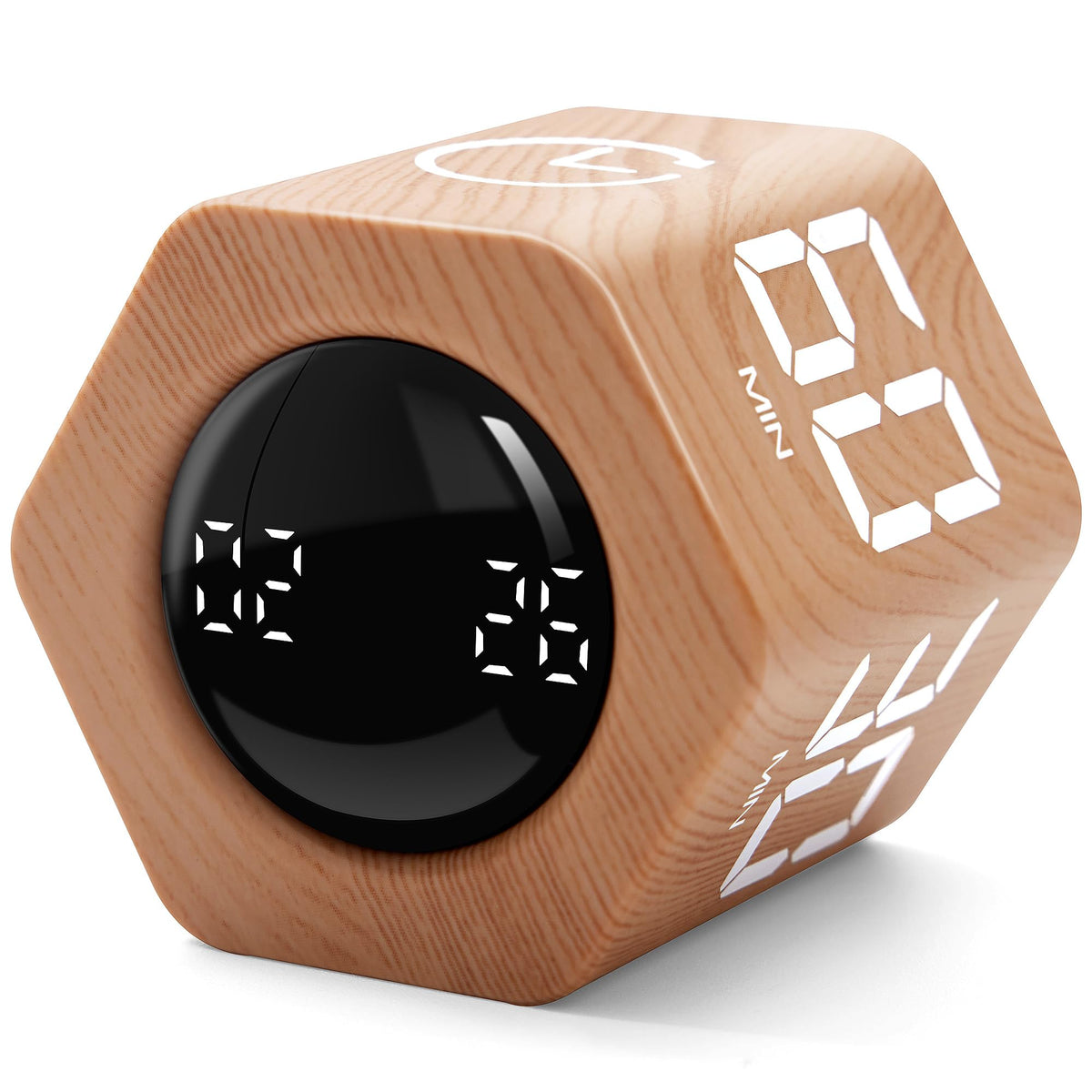 Exlliy productivity timer wood grain cube glowing softly for focused study