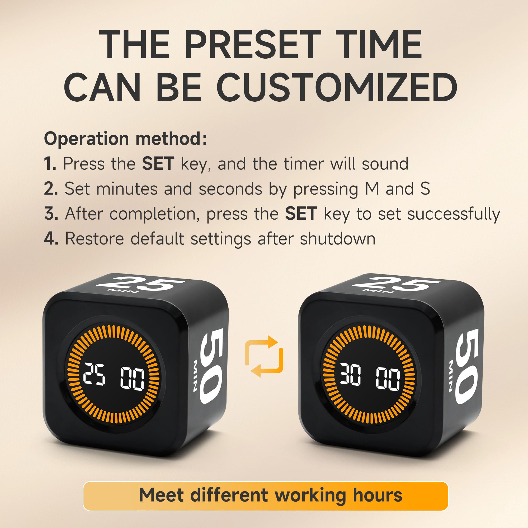 Exlliy timer presets 5-25-10-50 for versatile sessions