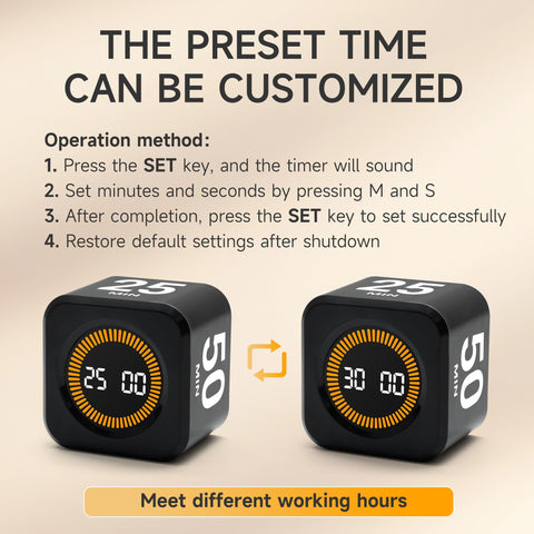 Exlliy timer presets 5-25-10-50 for versatile sessions