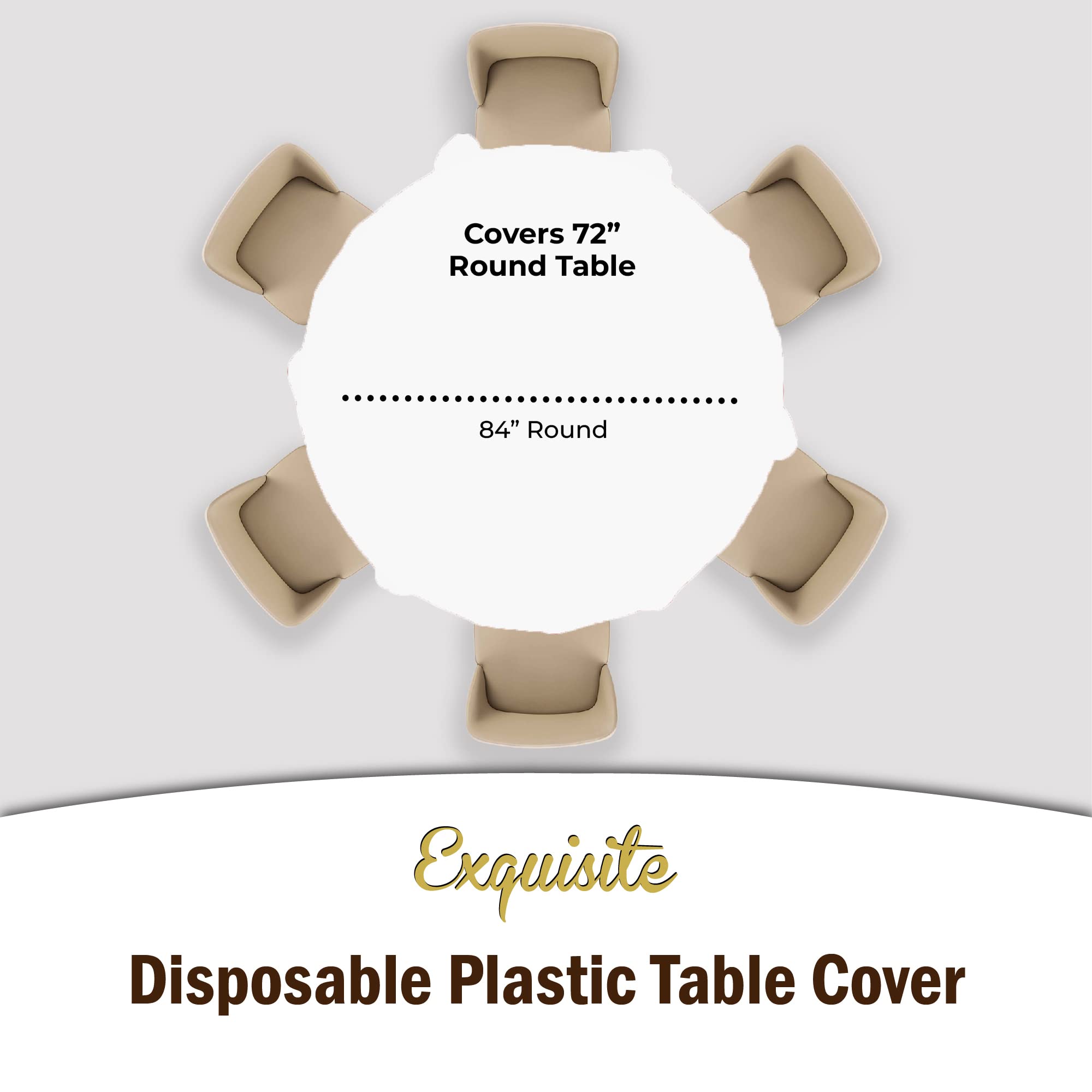 Exquisite disposable white tablecloth for 84-inch round tables.