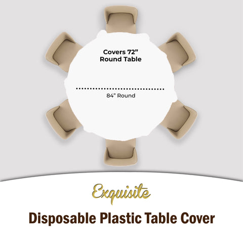 Exquisite disposable white tablecloth for 84-inch round tables.