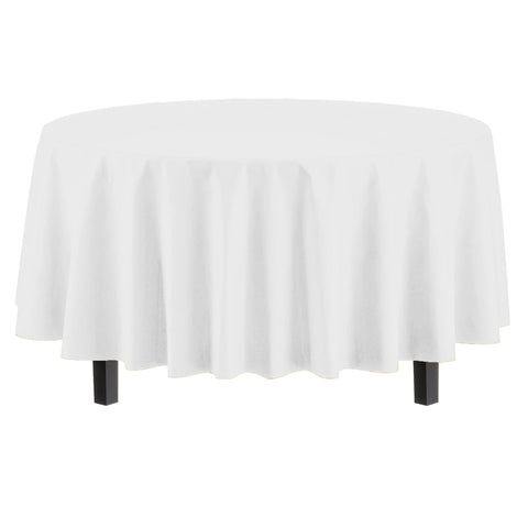 Exquisite white round tablecloth on a table showing high opacity.