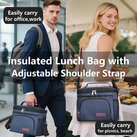 ExtraCharm insulated lunch bag blue use scenarios for work, picnic, or travel
