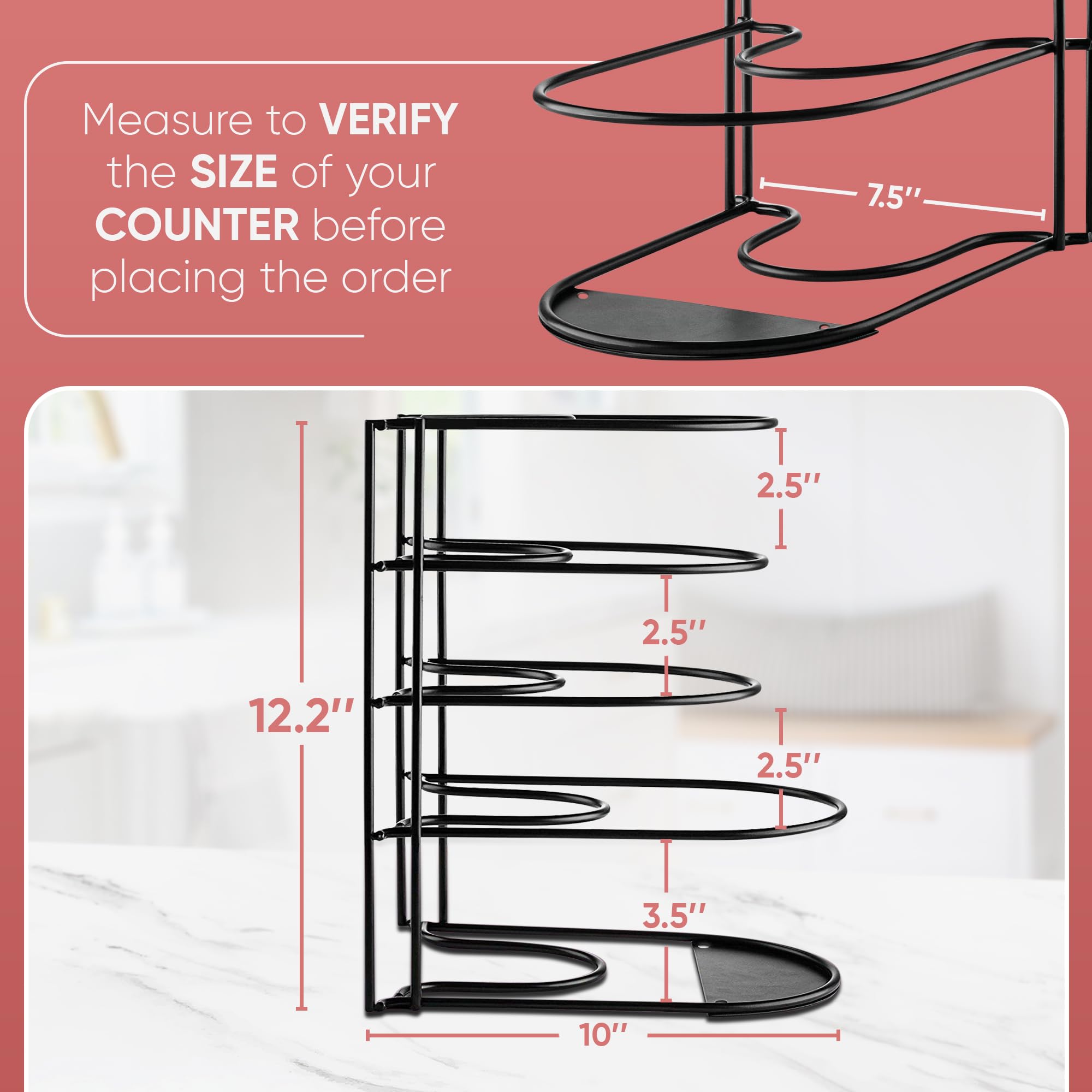 Extreme Matters cast-iron skillets storage on a sturdy five-tier rack keeps items accessible.