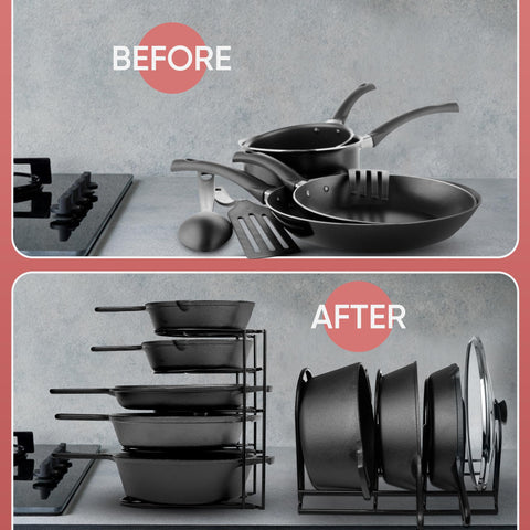 Free-standing Extreme Matters rack keeps cookware within easy reach on your counter.