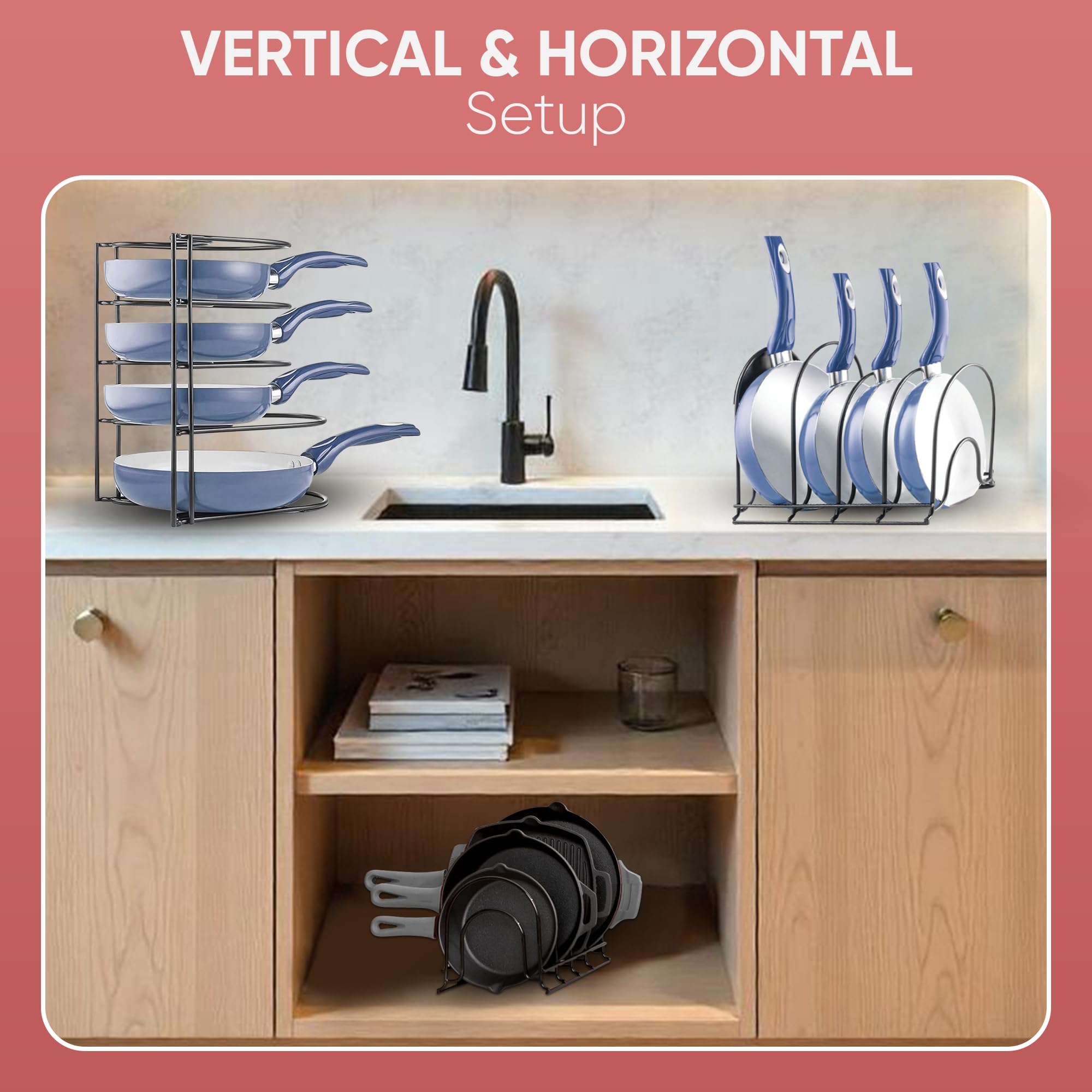 Wall-mount Extreme Matters storage secures cookware to the wall for a tidy setup.