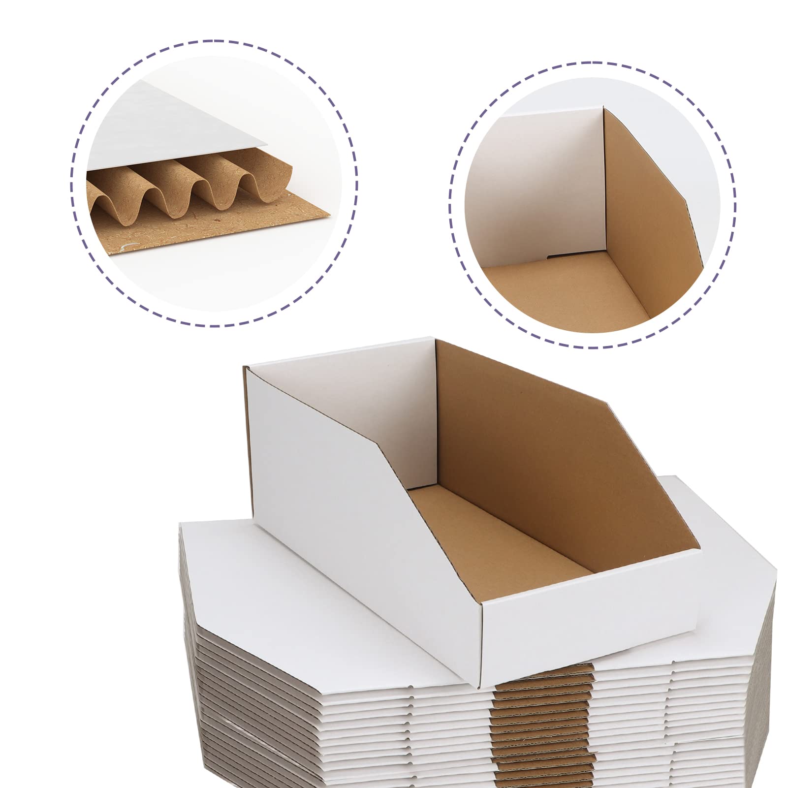 EXYGLO 12x6x4.5-inch bins on shelf for cosmetics and snacks.
