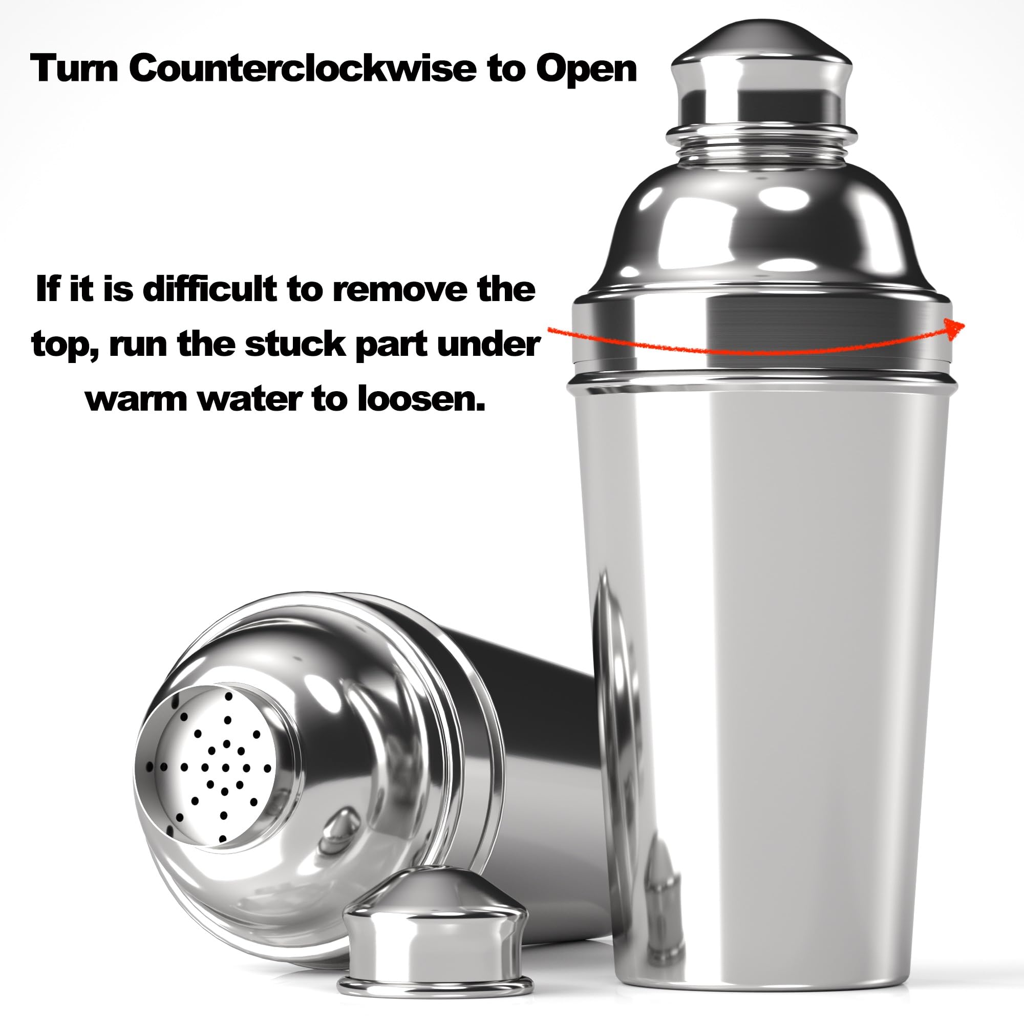Eyesys shaker with built-in strainer for clean, quick straining of ice and liquids.