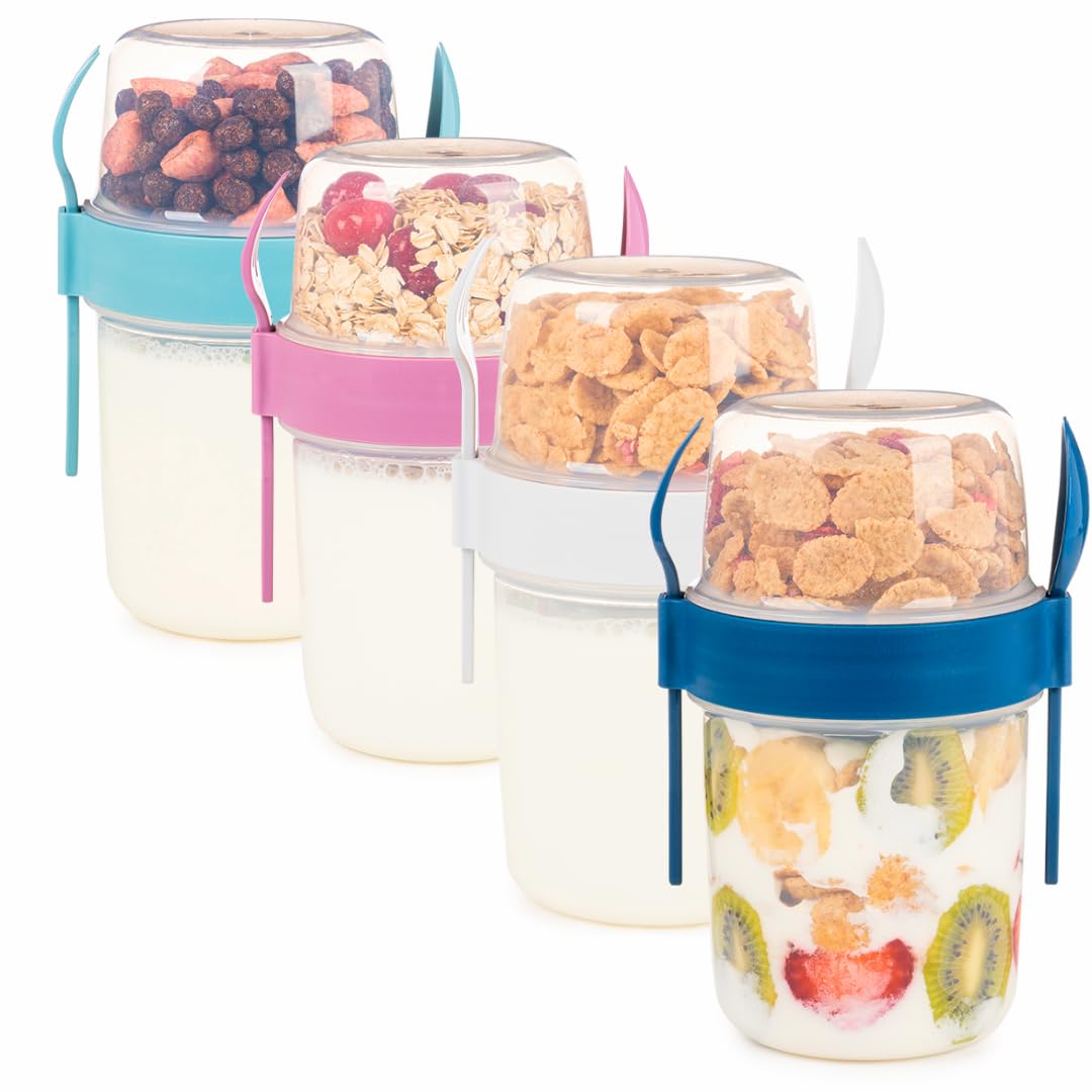 EYNEL 4-pack on-the-go breakfast cups with lids and spoons for quick mornings