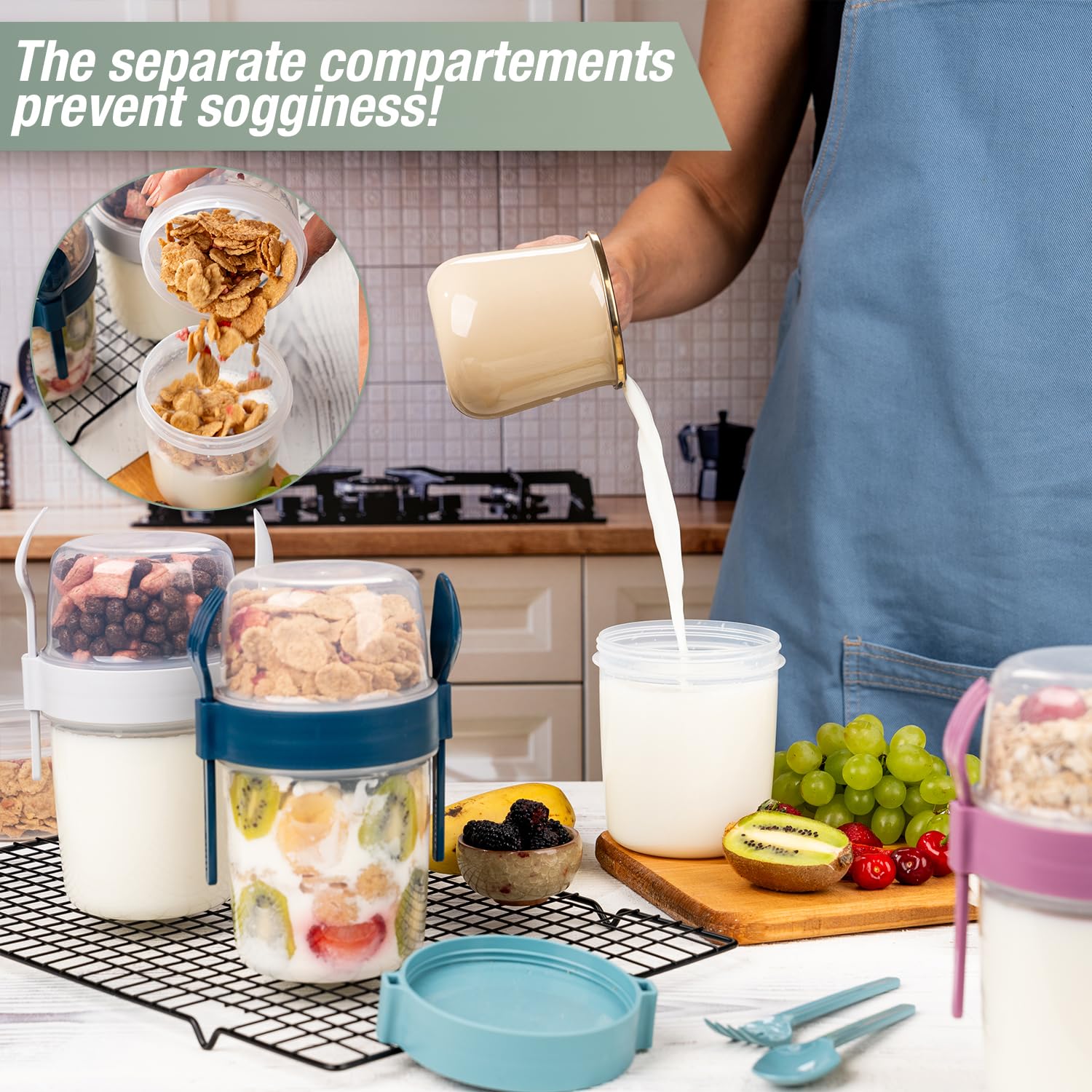 EYNEL two-compartment lid design keeps cereals separate for crisp mornings