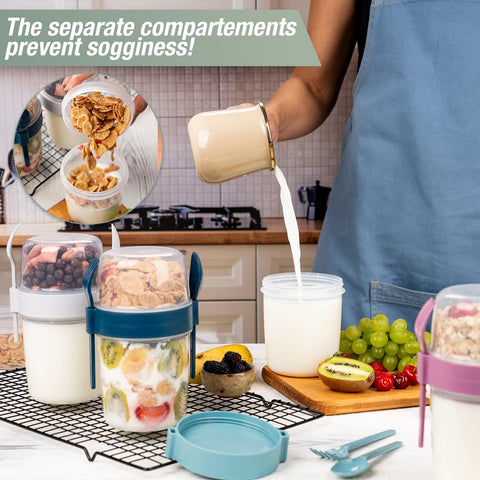EYNEL two-compartment lid design keeps cereals separate for crisp mornings