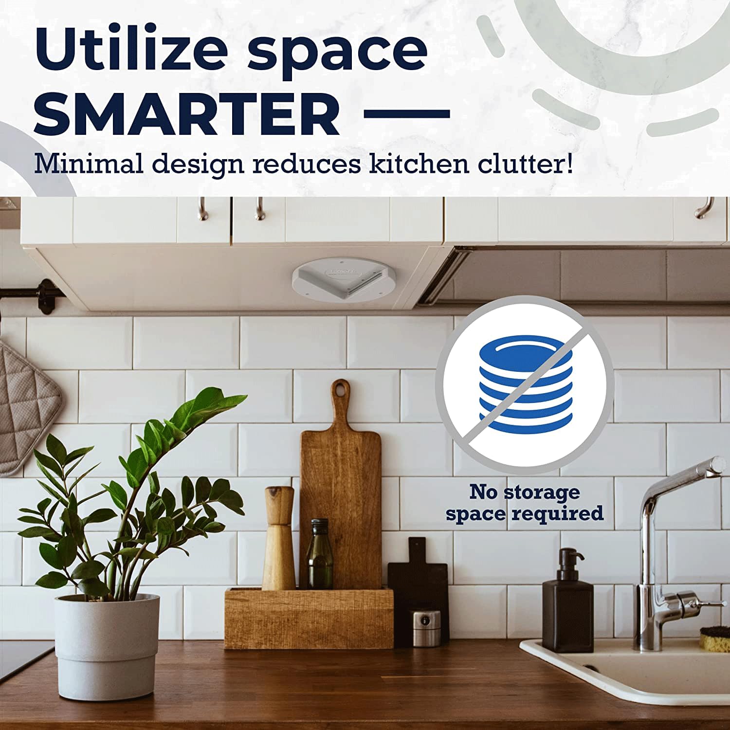 EZ Off space-saving design keeps countertops neat and accessible.