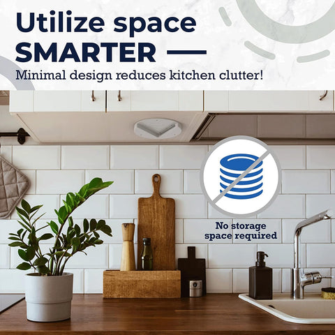 EZ Off space-saving design keeps countertops neat and accessible.