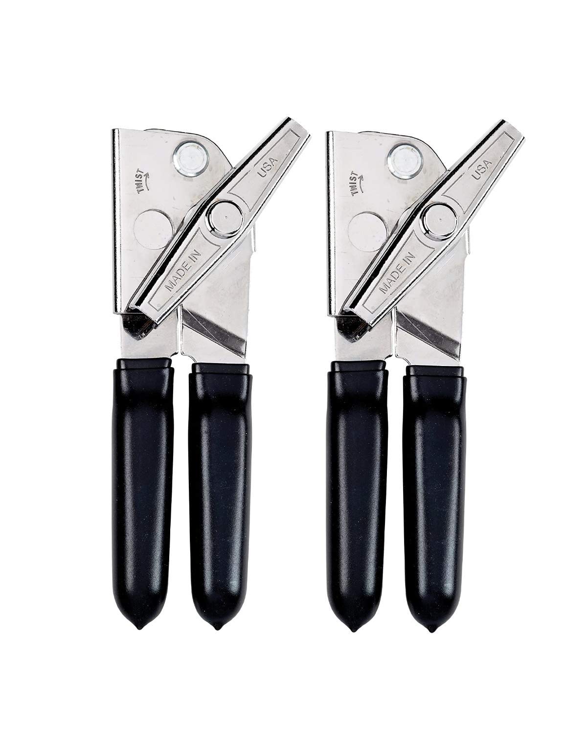 EZ PICK UP EZ-DUZ-IT deluxe can opener with black grips, ready for smooth opening.