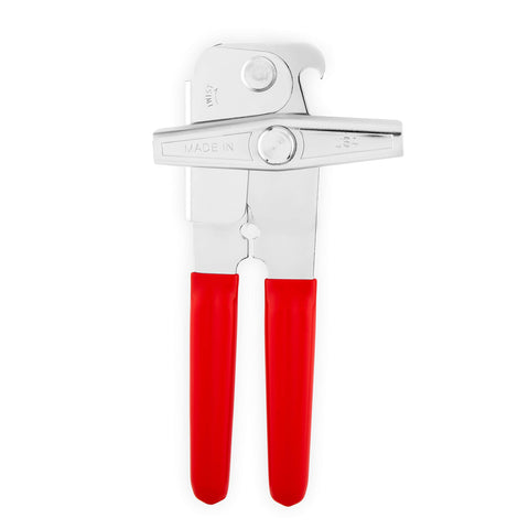 EZ PICK UP EZ-DUZ-IT Deluxe Can Opener with Red Grips offers a secure grip for smooth can opening.