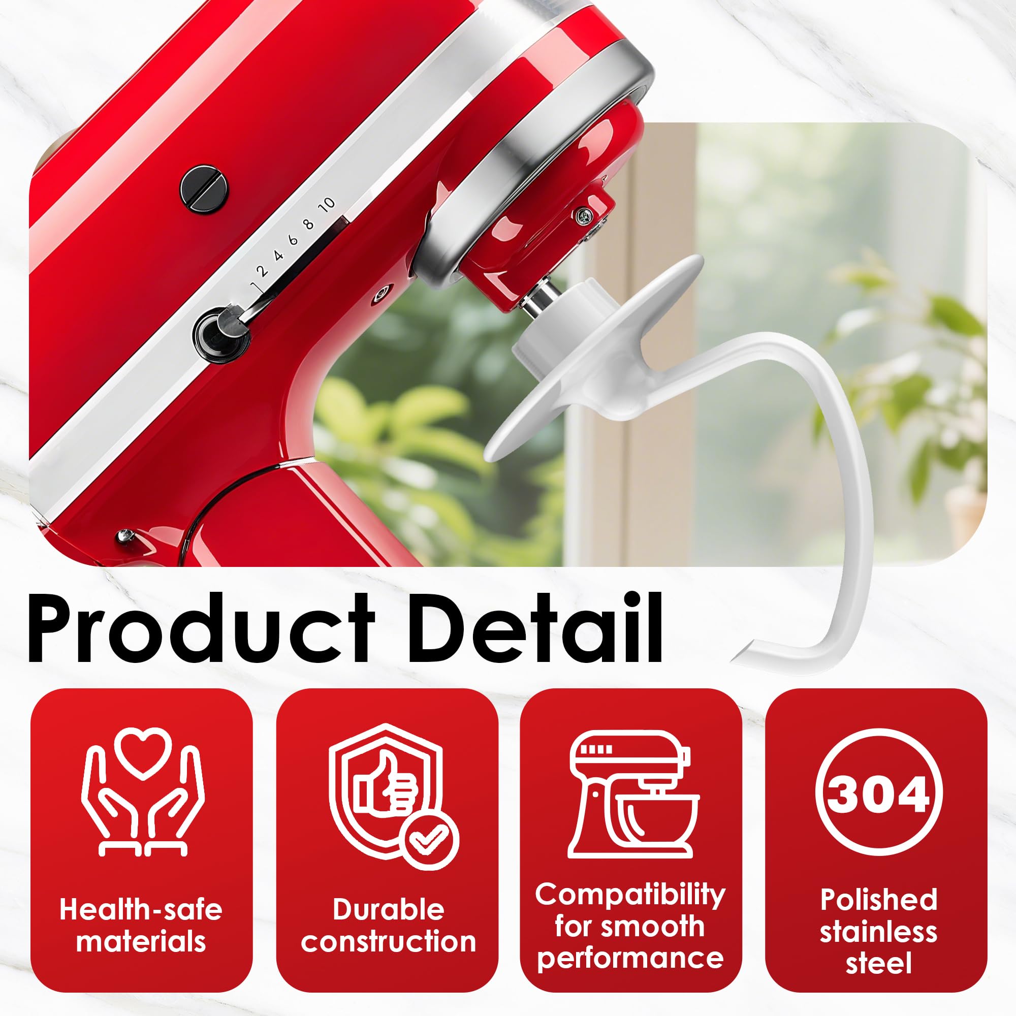 Ezato dough hook on K45DH ensuring even kneading and smooth dough