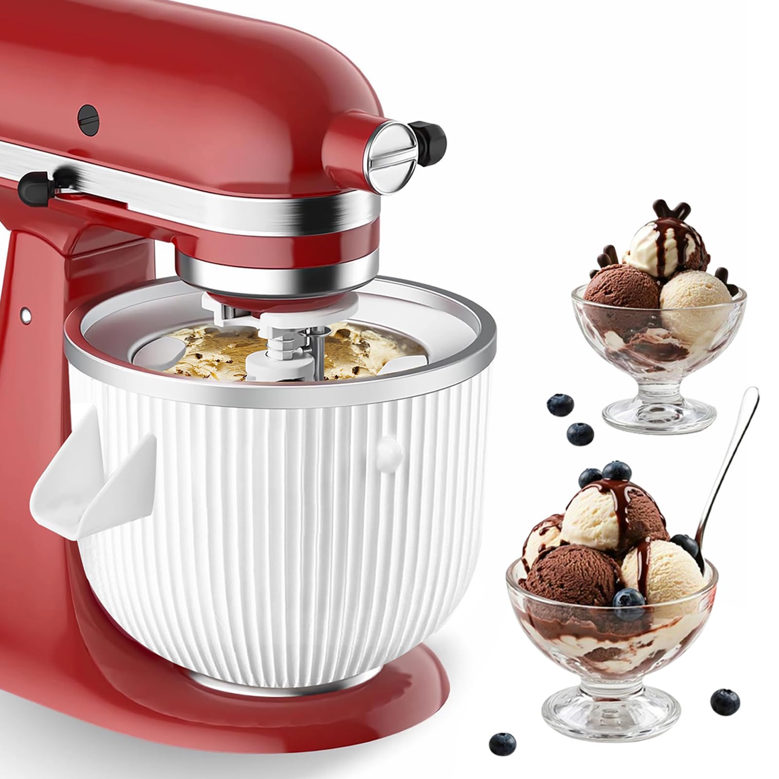 Ezato ice cream maker attachment shows KitchenAid compatibility for smooth, homemade ice cream.