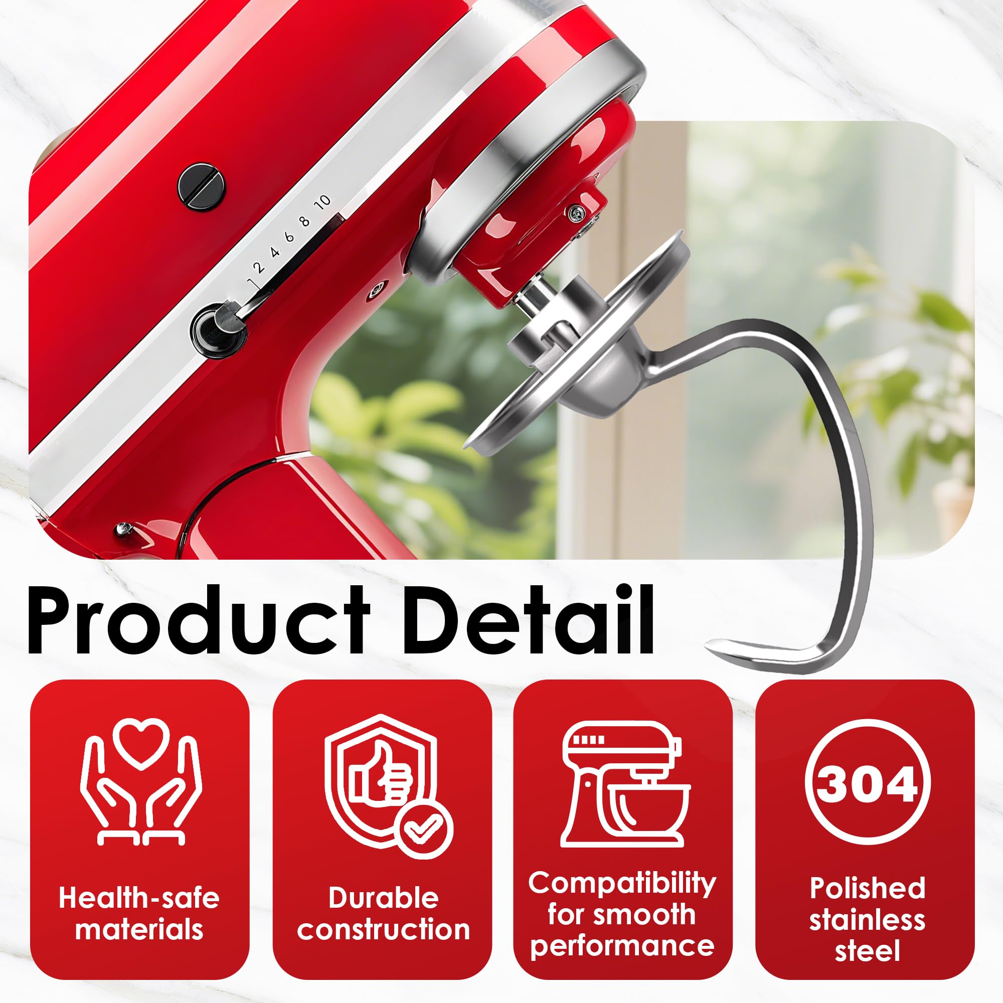 Ezato K45DH dough hook close-up for smooth kneading.