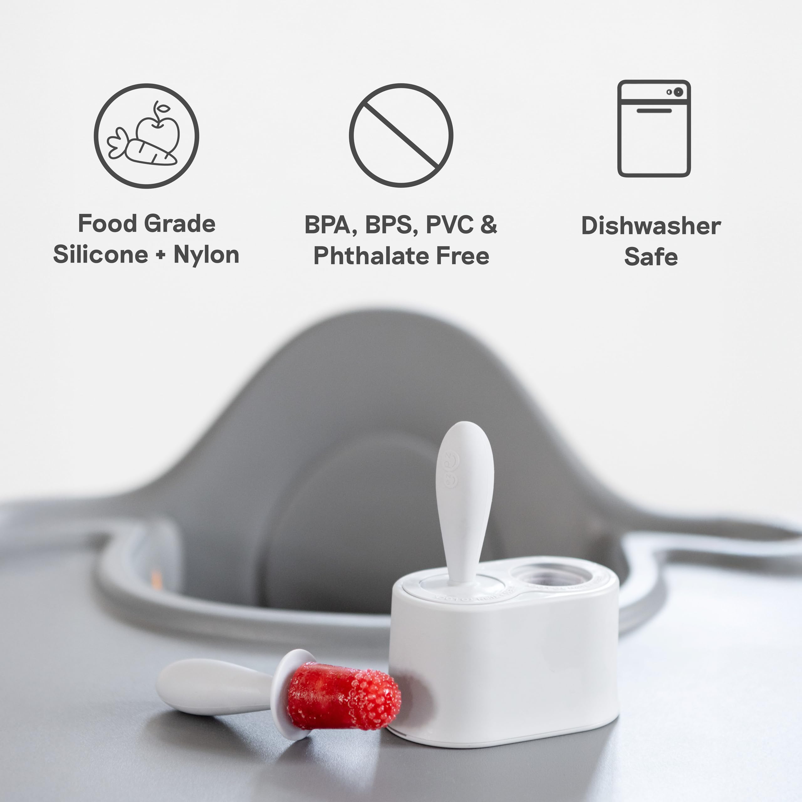 ezpz Tiny Pops dishwasher-safe for easy cleaning after meals.