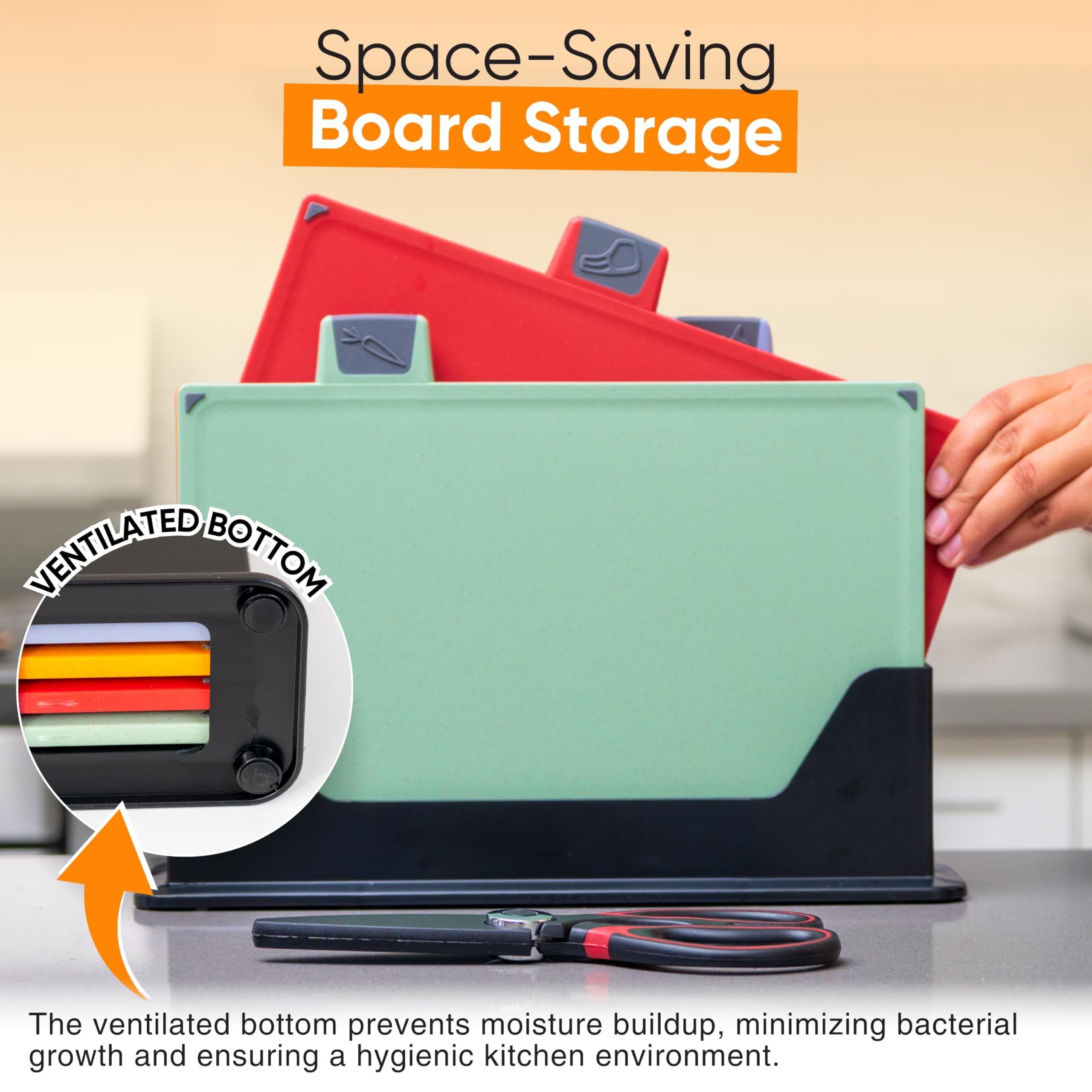 EZTICO BPA-free plastic cutting boards arranged for safe kitchen prep.