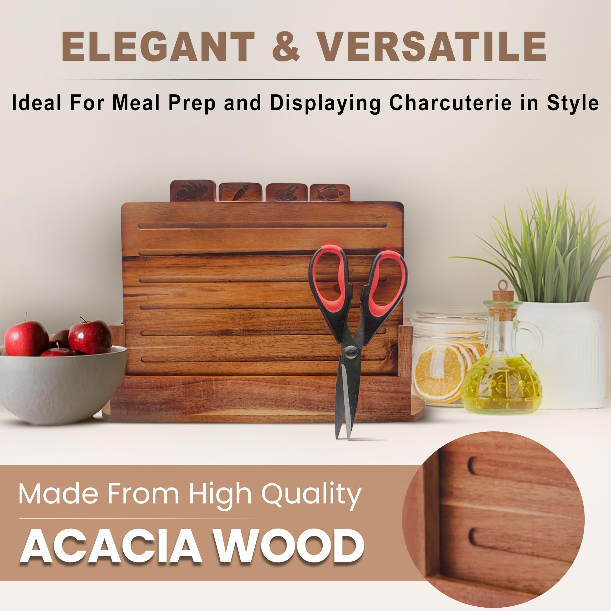 EZTICO acacia wood detail emphasizing durability and timeless kitchen style
