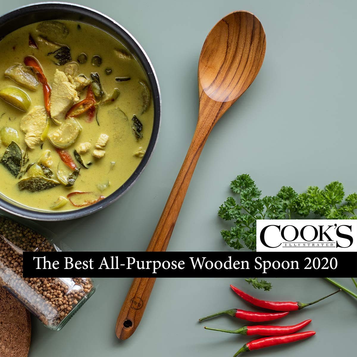 FAAY teak cooking spoon ergonomic handle for comfortable stirring