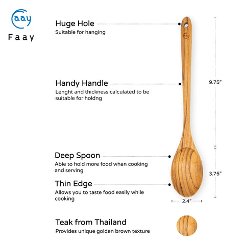 FAAY teak spoon smooth finish shows natural color variations while remaining food-safe