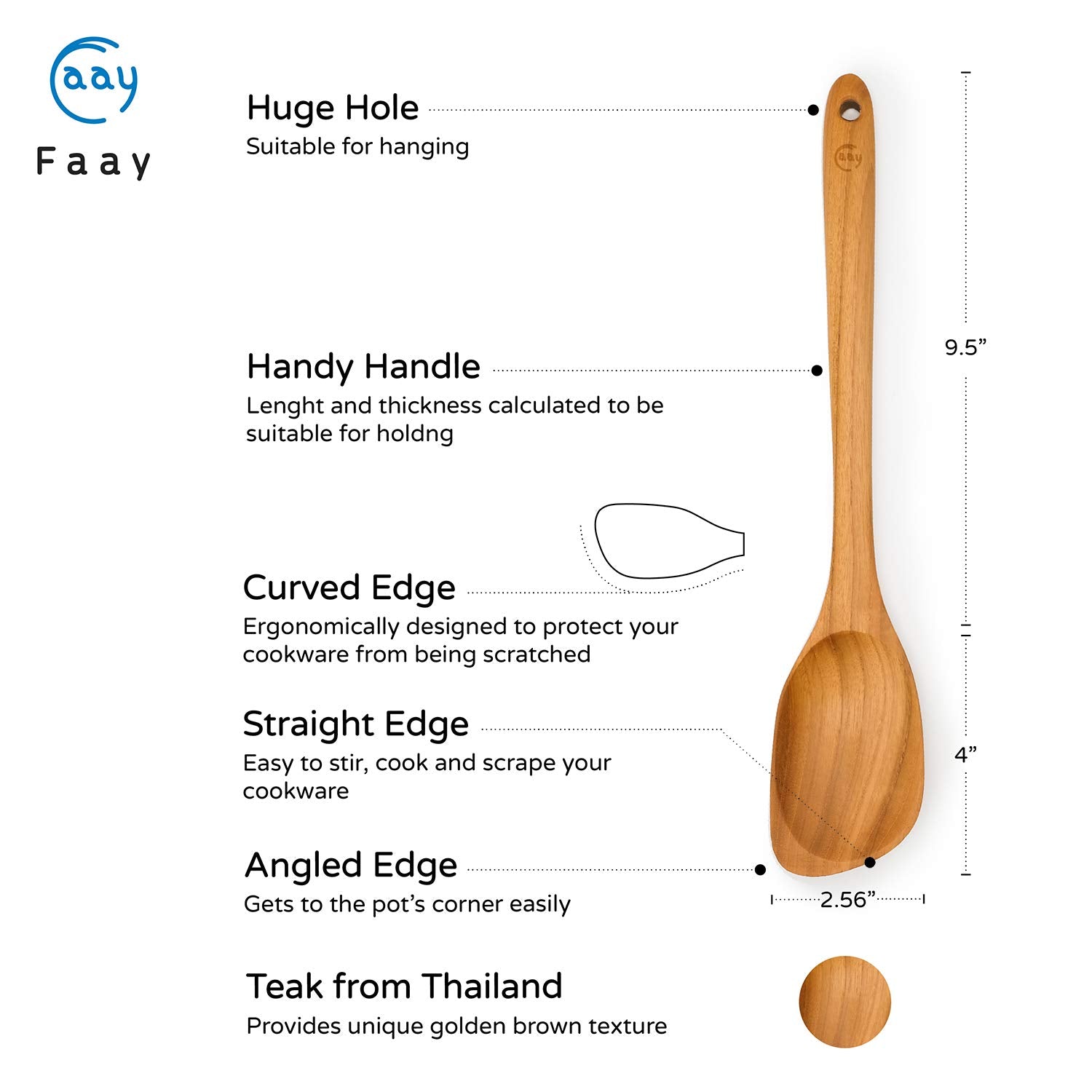 FAAY teak corner spoon with angled edge to reach pot corners.