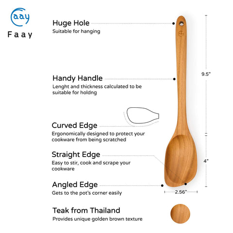 FAAY teak corner spoon with angled edge to reach pot corners.