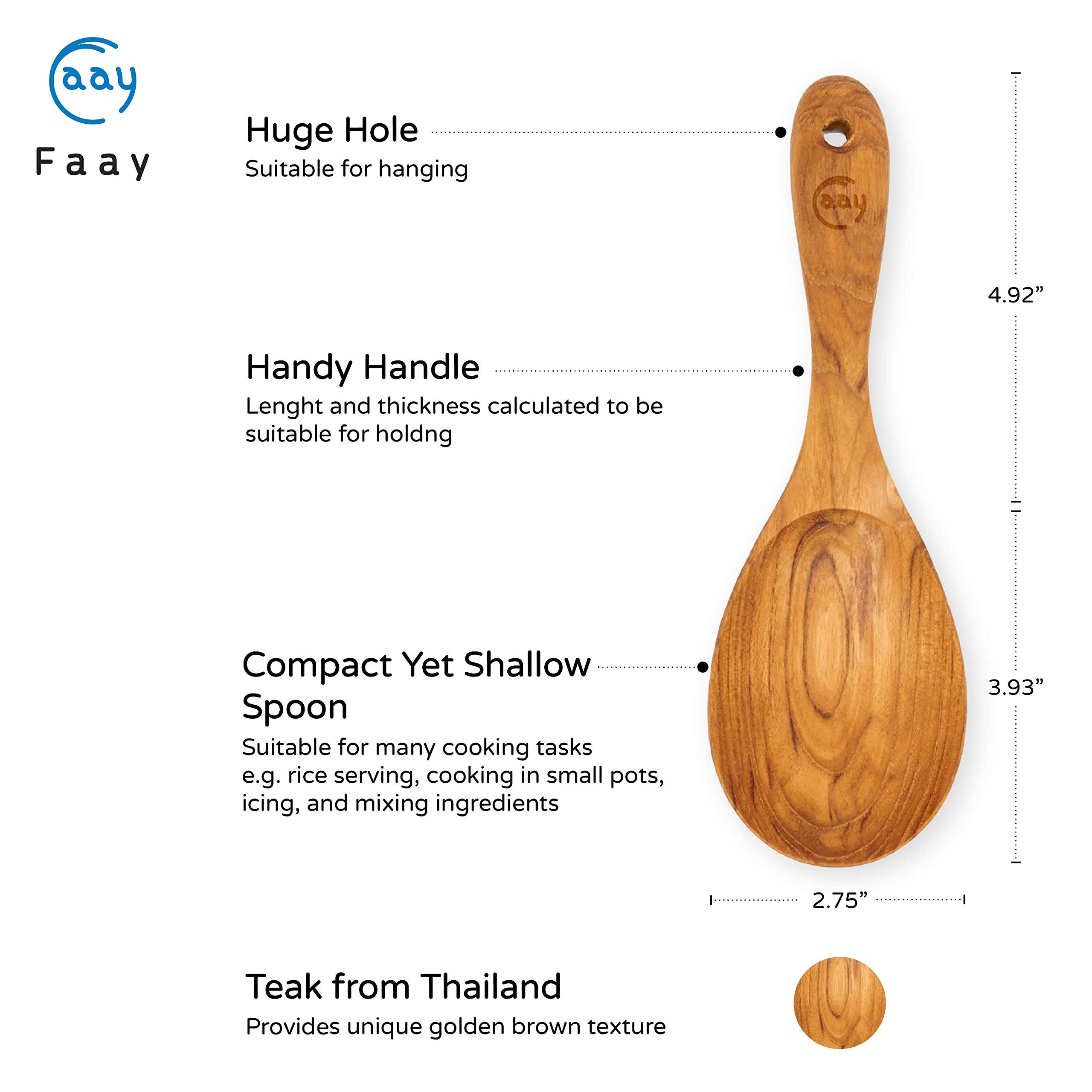 FAAY teak serving spoon with wide shallow head for easy scooping
