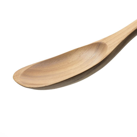 FAAY teak spoon with smooth edges safe for non-stick cookware.