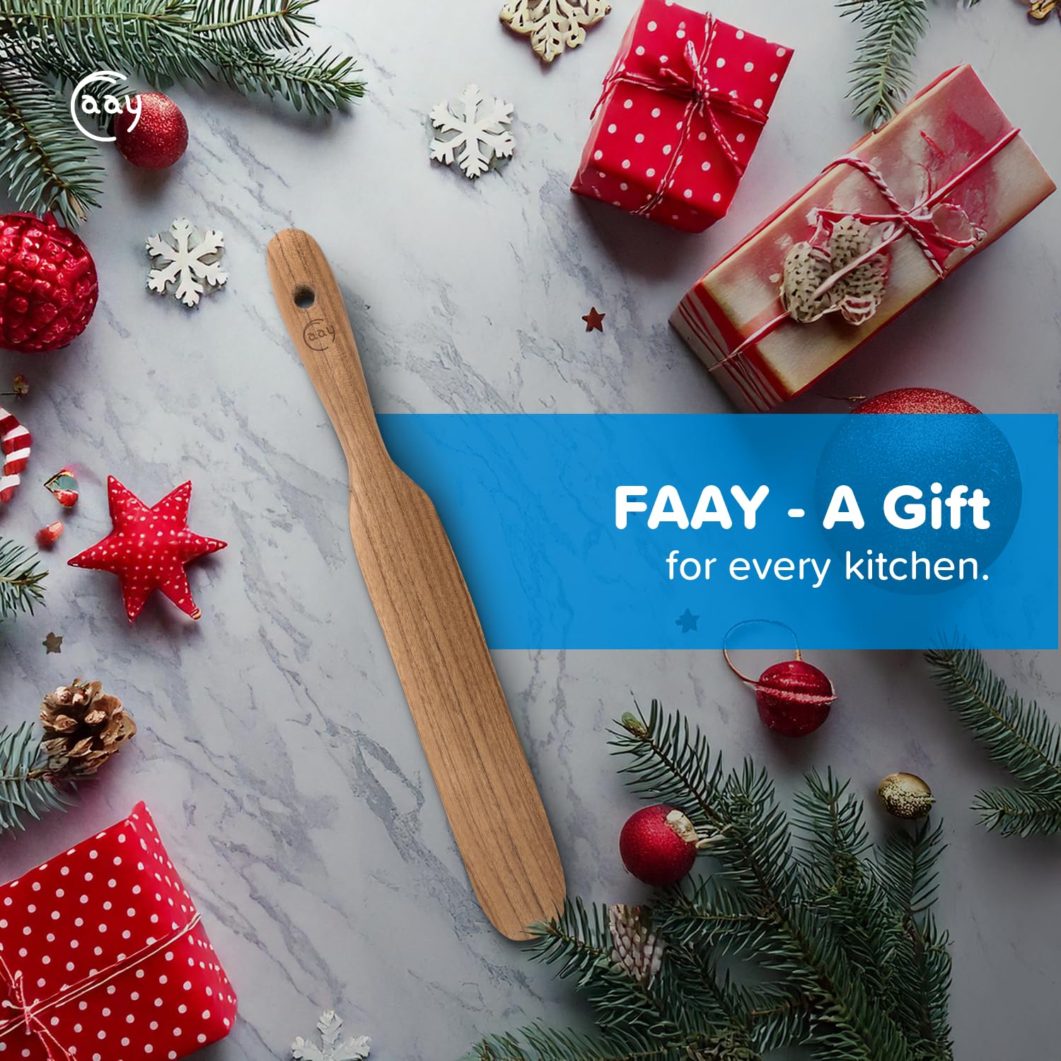 FAAY Teak Spurtle ready for everyday stirring tasks.