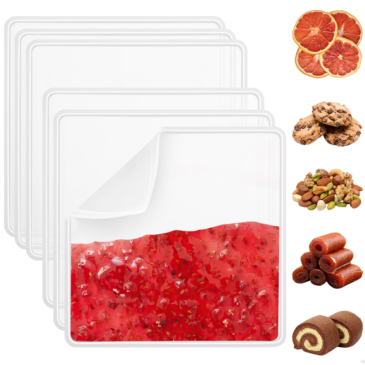 FAAYUCK silicone dehydrator sheets 11x11, non-stick surface eases fruit leather release and cleanup.
