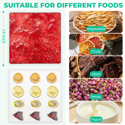 FAAYUCK multi-purpose dehydrator sheet for meats, granola, and egg bites.