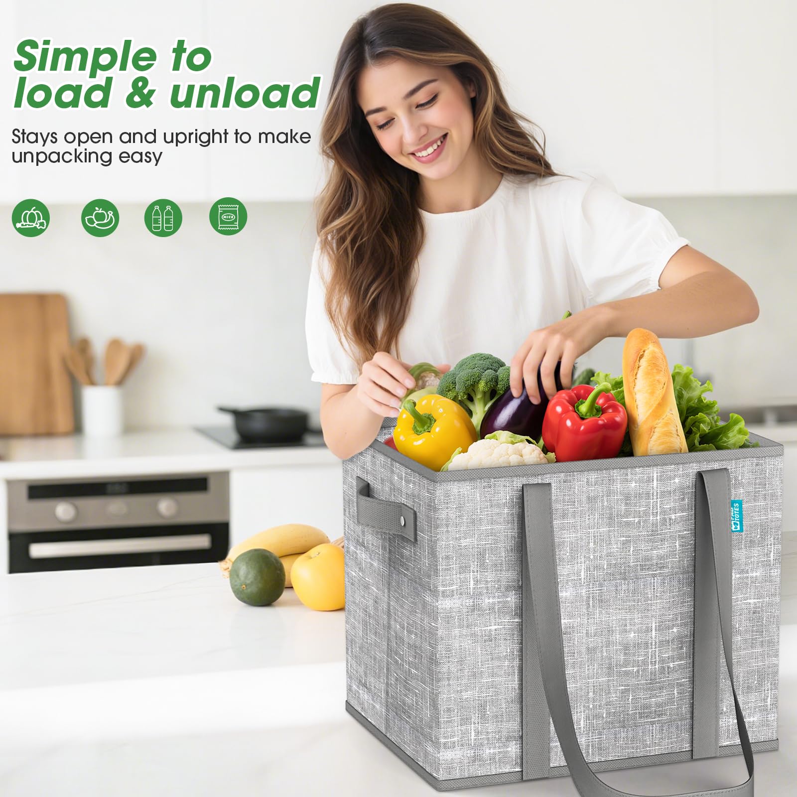 Fab totes multiuse grey bag suitable for groceries, picnics, and beach days.