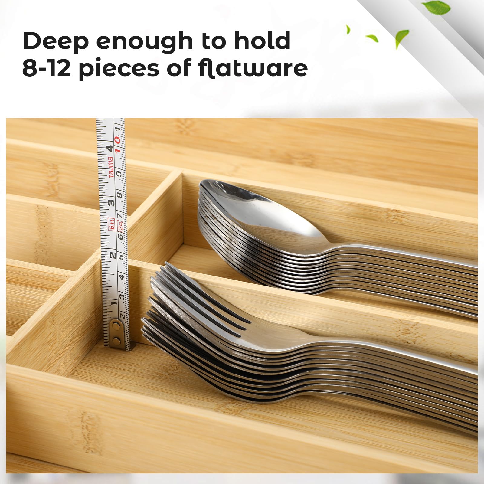 Fabsome silverware organizer deep compartments for bulky utensils and more storage
