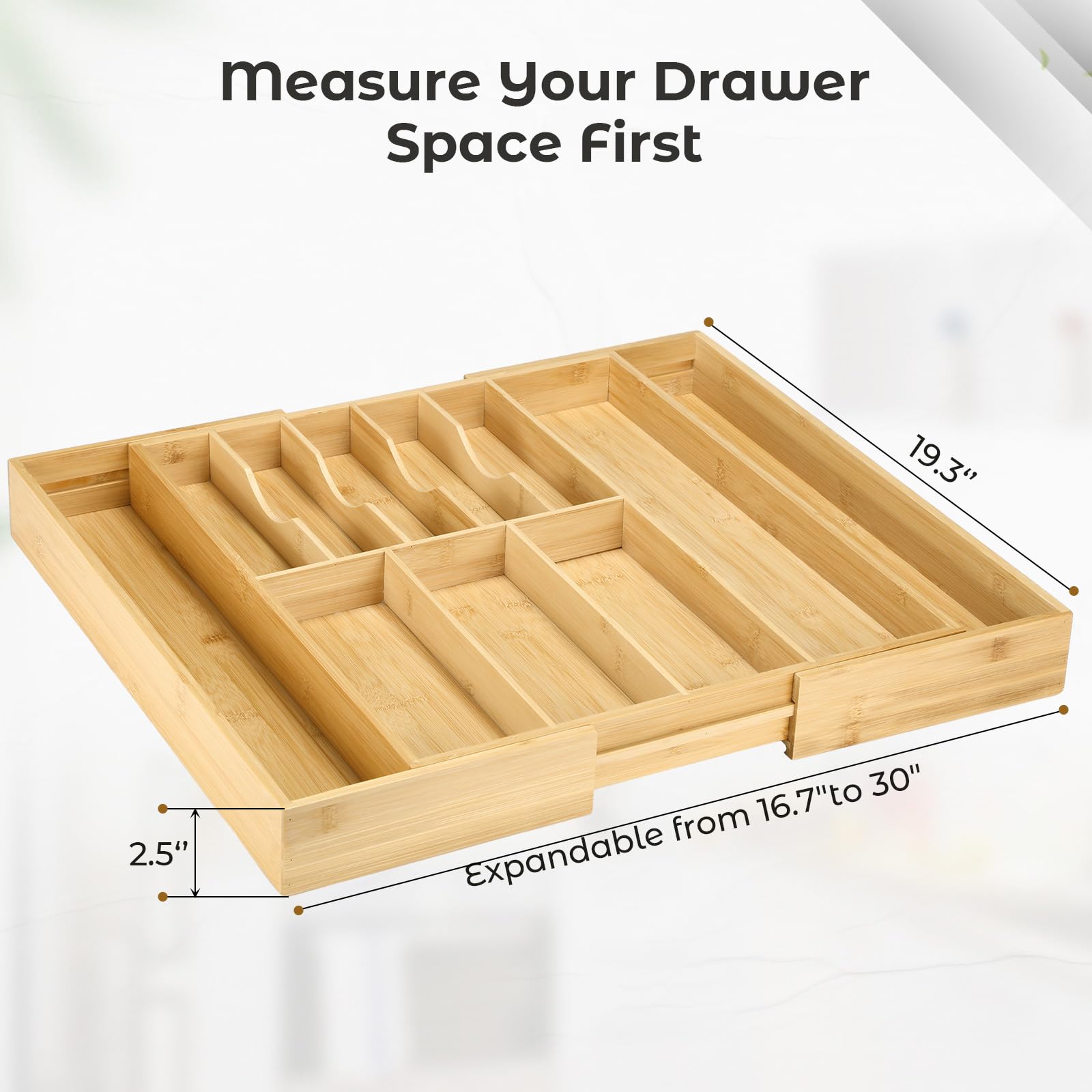 Fabsome silverware organizer expanded to 30 inches for wide drawers