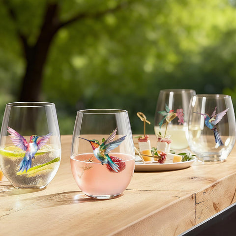 Facoyans hummingbird and floral motif enhances living room or outdoor decor.